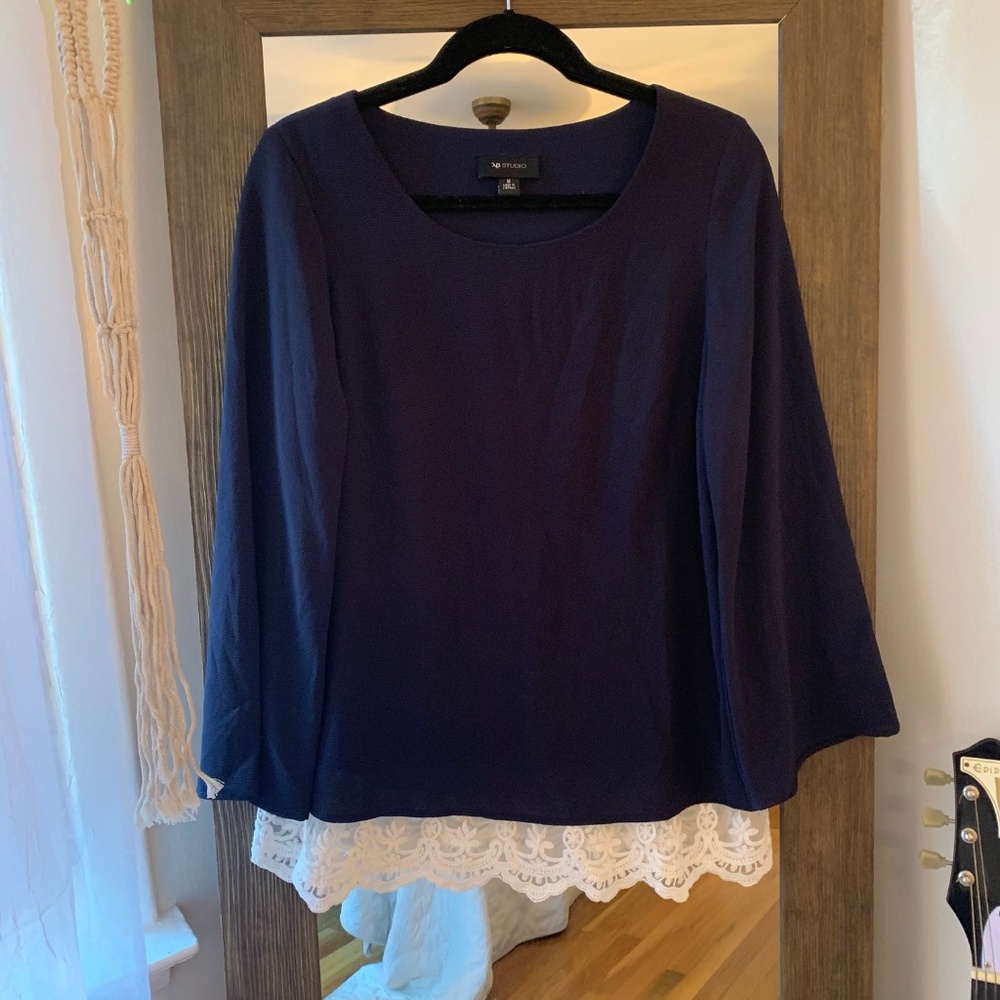 AB Studio Lace Hem Long Sleeve Top